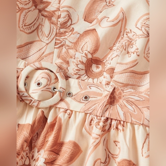 MNG Mango Orange Cream Cotton Sleeveless V-Neck Belted Flowy Martina Maxi Dress - Picture 5 of 11